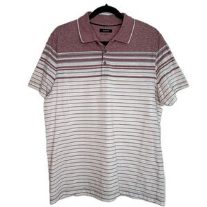 Alfani Men's Large Red White Burgundy Striped Golf Polo Collared Shirt Cotton